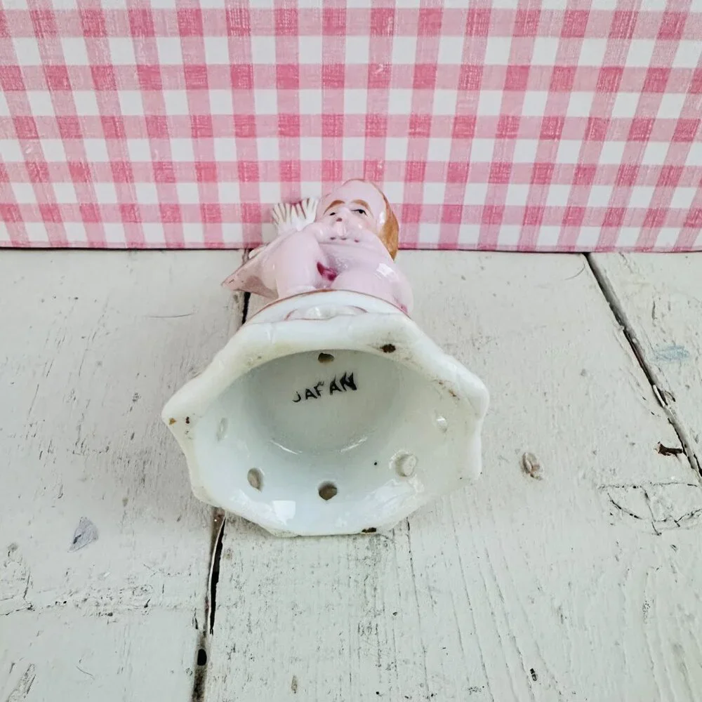Vintage Japan Cherub Bud Vase Angel Figurine Pink Porcelain Rosebud Vase